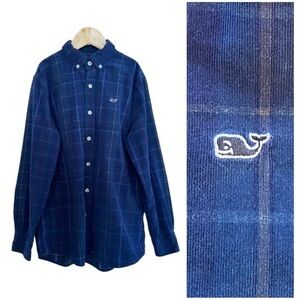 Vineyard Vines Navy Blue Plaid Corduroy Button Down Whale Shirt